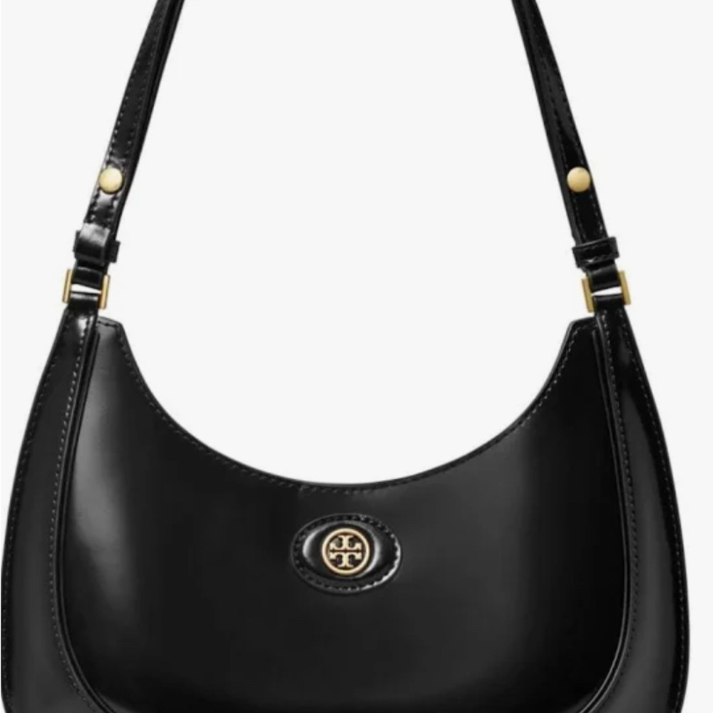 Tory Burch Black Leather Robinson Shoulder Bag with Gold Hardware